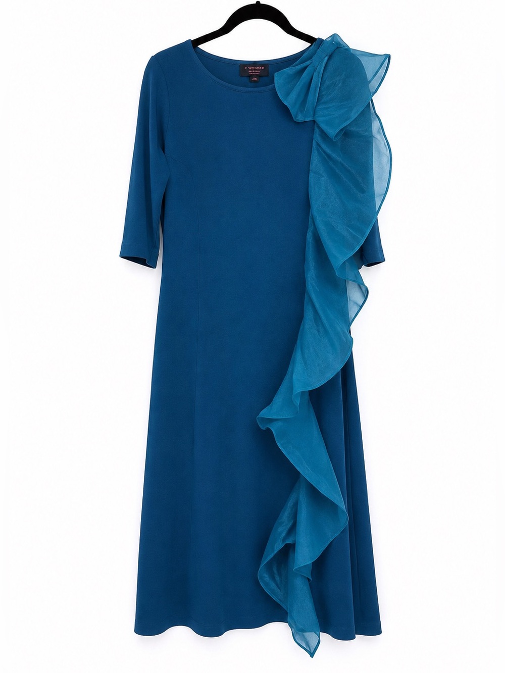 C Wonder by Christian Siriano Blue Cascade Organza Ruffle Cocktail Midi Dress - Picture 6 of 11
